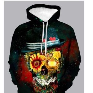 Black Hoodie Flower Skull Head